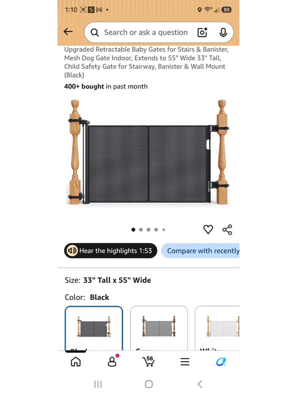 Upgraded Retractable Baby Gate for Stairs & Banister - Mesh Dog Gate Indoor, 33"